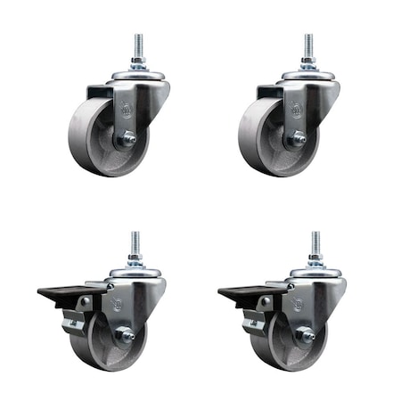 Service Caster 3 Inch Semi Steel 12 MM Threaded Stem Caster Set 2 Brakes SCC SCC-TS20S315-SSR-M1215-2-PLB-2